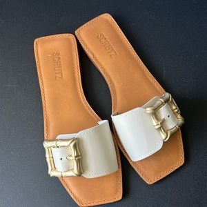 SCHUTZ Slides Sandals Gold Buckle